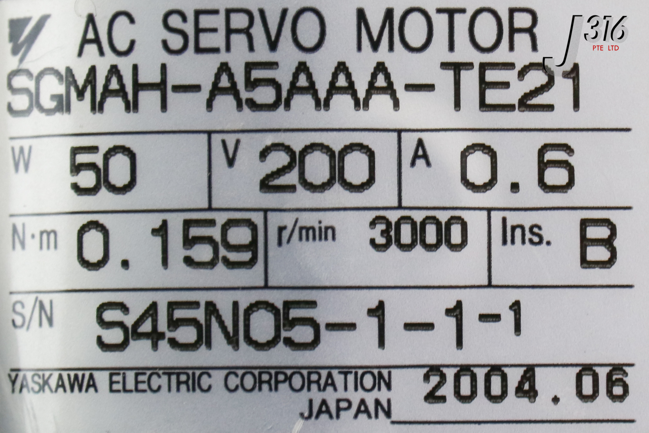 オーダー 22093 YASKAWA ELECTRIC AC SERVO MOTOR SGMAH-A5AAA-TE21 | eBay